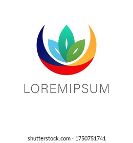 Vector image of a colorful flower and moon. Abstract logo template for media, digital technology, business, beauty, wellness, yoga, spa, fashion, kids industry, new creative projects, marketing, web. 