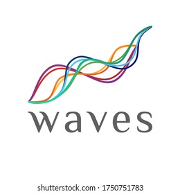 Vector image of colorful gradient smooth lines of vibration of a sound wave or sea wave, water flow. Template for abstract logo, identity, icon for a recording studio, music store, acoustic equipment.