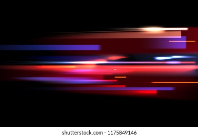 Vector image of colorful light trails with motion blur effect, long time exposure. Isolated on background