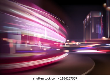 Vector image of colorful light trails with motion blur effect, long time exposure. Isolated on background