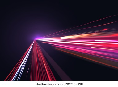 Vector image of colorful light trails with motion blur effect, long time exposure. Isolated on background