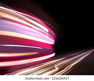 Vector image of colorful light trails with motion blur effect, long time exposure. Isolated on background - Shutterstock ID 1216265917