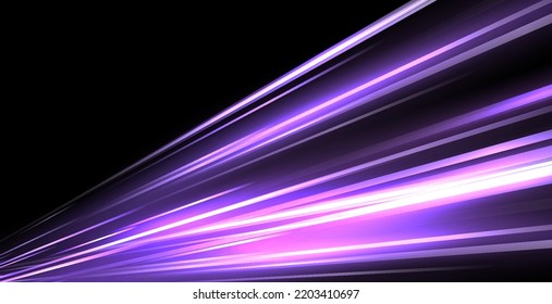 Vector image of colorful light trails with motion blur effect, long time exposure. Isolated on background