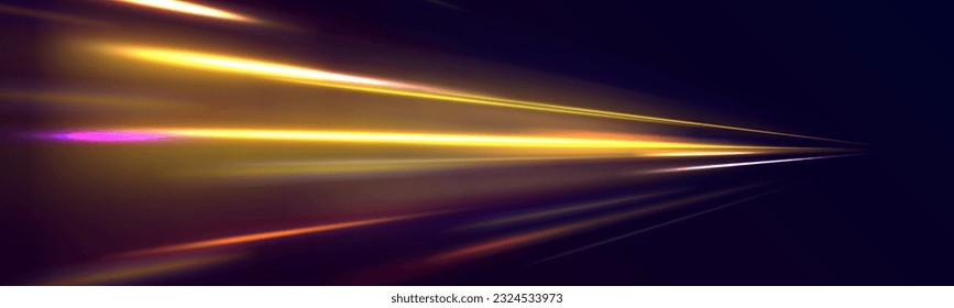 Vector image of colorful light trails with motion blur effect, long exposure. Abstract neon yellow speed glowing wavy lines. Abstract shiny color wave light effect.