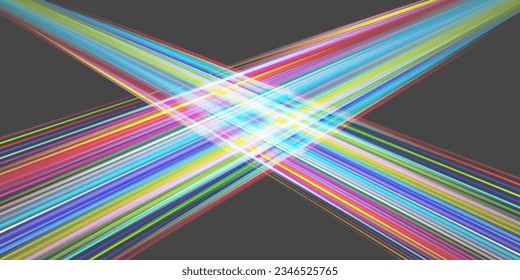 Vector image of colorful light trails with motion blur effect, long time exposure. Isolated on background