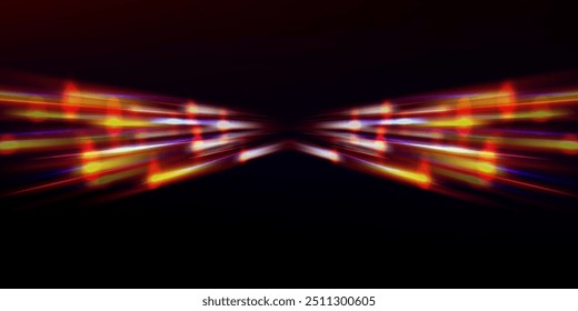 Vector image of colorful light trails with motion blur effect, long time exposure. Isolated on background