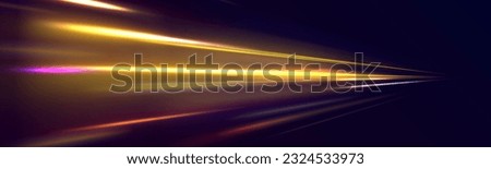 Vector image of colorful light trails with motion blur effect, long exposure. Abstract neon yellow speed glowing wavy lines. Abstract shiny color wave light effect.