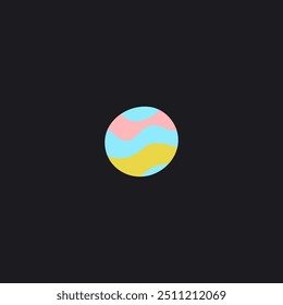 Vector image of a colorful planet on a black background. Isolated flat icon perfect for space themed children's design. Cartoon sticker illustration in flat style.