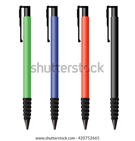 vector image of colorful plastic pens for writing on paper