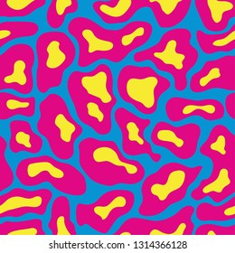 Vector image - colorful seamless pattern style of the 80s with pink and yellow spots on blue background