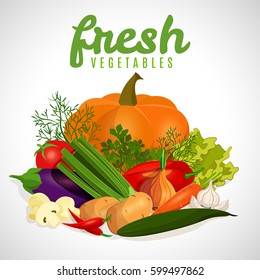 Vector image. Colorful set of vegetables. ECO-organic fresh pattern with vegetables to decorate the menu.
