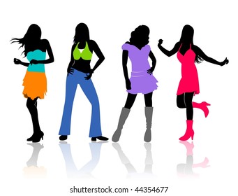 Vector image  of colorful silhouettes of dancing girls