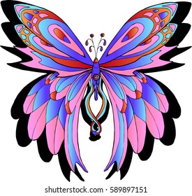 Vector image of a colorful tropical butterfly isolated on white background