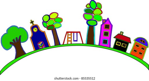 Vector image of colorful village