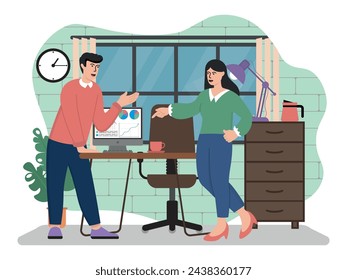 vector image with company employees hold a meeting in a comfortable office
