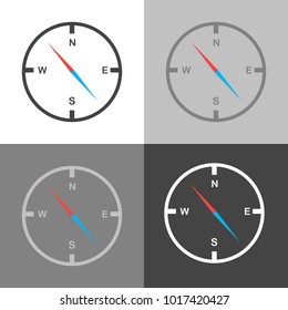 Vector image of a compass. Compass for determining the sides of the world. North South West East on white-grey-black color 