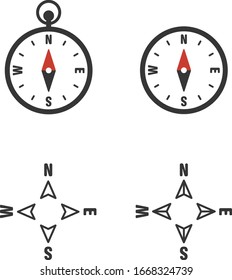 imagen vectorial de una brújula con una flecha roja norte, dirección norte, oeste, sur, este. brújula con un contorno mínimo de estilo plano 
