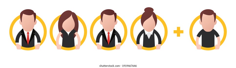 Vector Image Of A Composite And Simple Circular Icon Representing An Employee. Plus A New Member. Isolated On White Background.