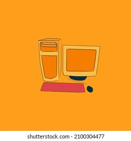 vector image of a computer set in orange color