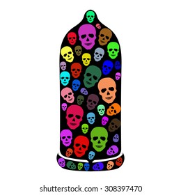 Vector image of Condom with colorful Human Skulls in abstract style