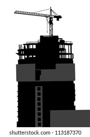 Vector image of construction cranes and buildings