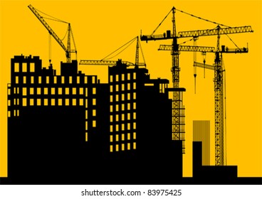 Vector image of construction cranes and buildings