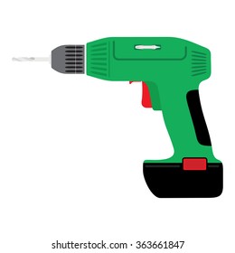 Vector image of construction tools electric drill on a white background.