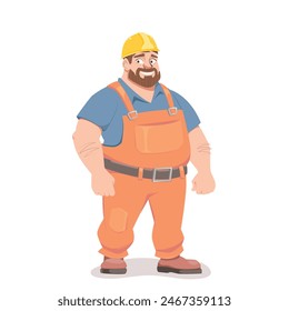 Vector image: construction worker in orange overalls. The character is ideal for construction-related projects. His professional appearance and colorful uniform make him an eye-catcher.