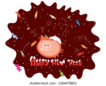 vector image a contented animal surrounded by a sweet salute / pig in chocolate