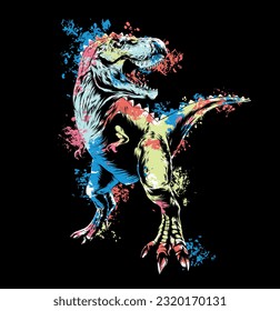 Vektorbild-Kontur-Dinosaurier Tyrannosaurus rex t-rex Farbspritzer