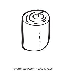 Imagen vectorial. Ilustración de un rollo de papel higiénico para colorear. En estilo doodle. Para colorear. Reservas de cuarentena COVID-19. Puro botín. Para la pegatina, el diseño de la entrega de alimentos, los sitios de restauración.