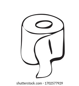 Vector image. Contour illustration of a roll of toilet paper for coloring. In doodle style. For coloring. Quarantine stocks COVID-19. Pure booty. For sticker, design of food delivery, catering sites.