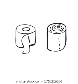 Imagen vectorial. Ilustración de un rollo de papel higiénico para colorear. En estilo doodle. Para colorear. Reservas de cuarentena COVID-19. 