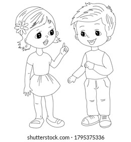 Vektorbild von Konversationsjunge und -mädchen, Konversation, Paar, Schulkindern, Kindern,