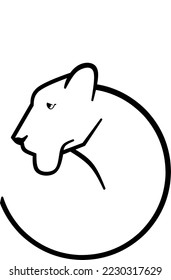 Vector image of a cool and dashing lioness animal icon with black and white lines and simple