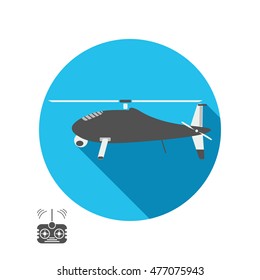 Vector image of copter isolated icon with shadow and remote control on the white background.