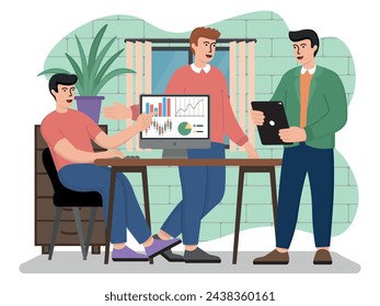 vector image of corporate team working in the office