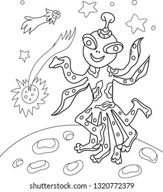 vector image of a cosmic fantastic alien for children's creativity, books for coloring