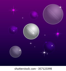Vector image of the cosmos and the planets gray and purple color on a dark background with shining stars.