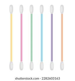 Vector image of cotton swabs, cotton pads. Hygiene items and baths. The concept of cleanliness and self-care. Beautiful elements for your design.