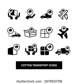 Vector image. Cotton transport icons. Cotton by truck, by plane and in packages.