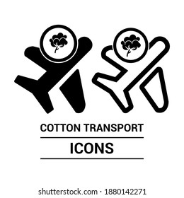 Vector image. Cotton transport icons. Cotton transported by plane.