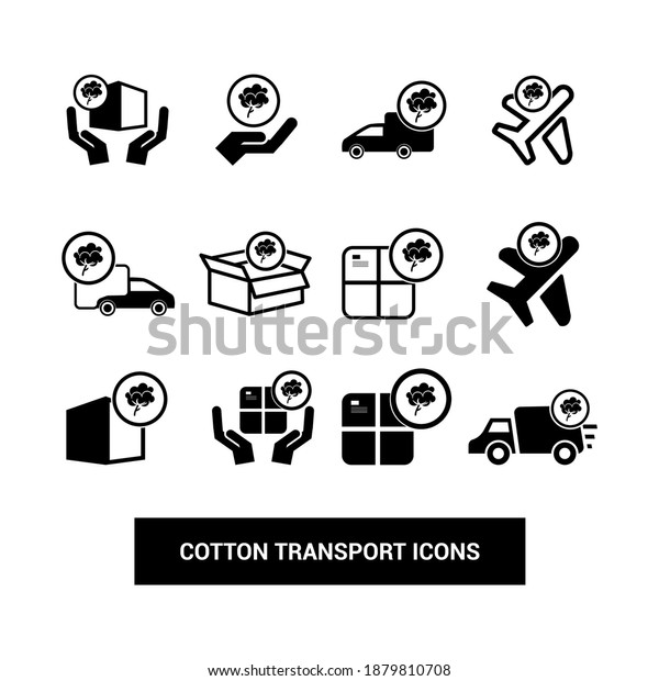 Vector image. Cotton transport icons. Cotton by\
truck, by plane and in\
packages.
