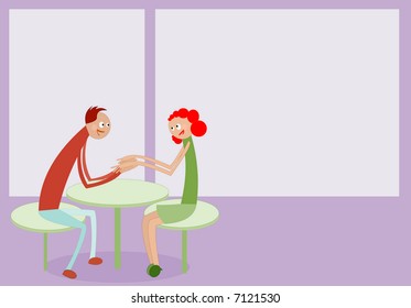 vector image of couple in cafe or restaurant