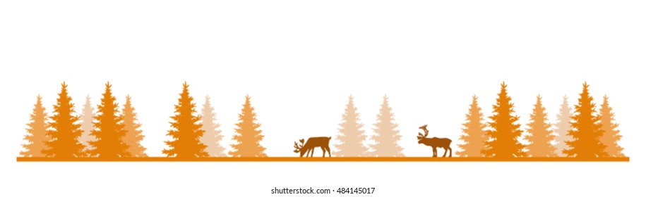 Vector image of a couple of deers in the forest in autumn