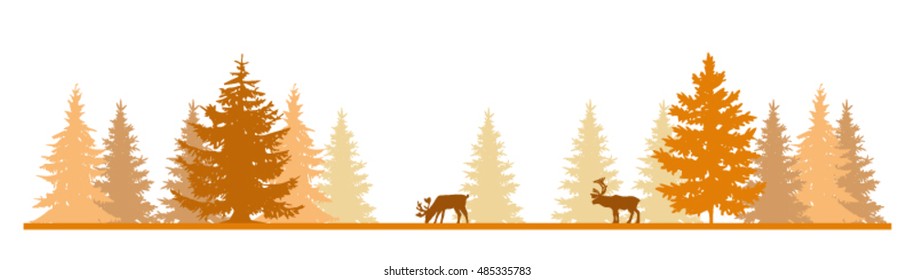 Vector image of a couple of deers in the forest in autumn