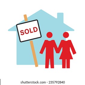 Vector Image Of A Couple Standing Next To A House And A Sold Sign