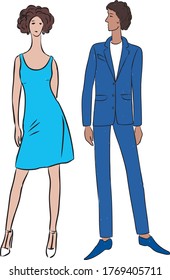Vector image of couple young slim elegant people