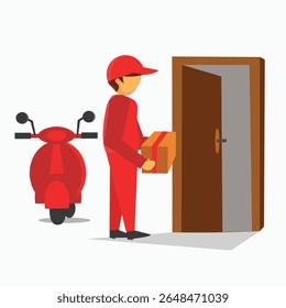 vector image of a courier delivering a package in a modern and minimalist style