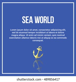 Vector image of cover art on a blue background. A white frame, anchor with mirror reflection and a text header. Ideal for web design and print.